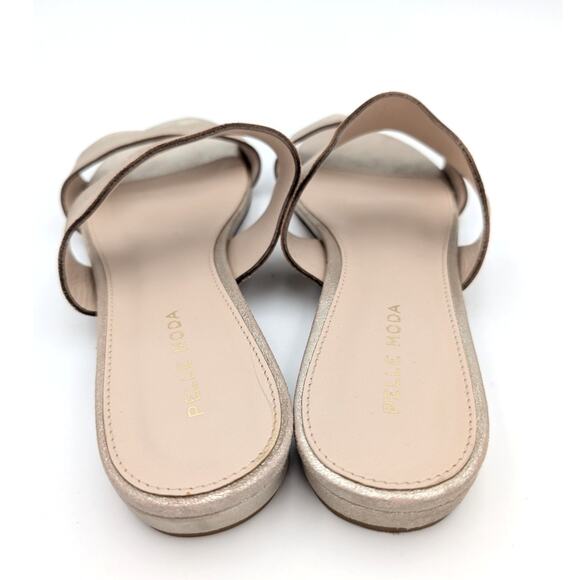 Pelle Moda Betia Scallop Slide Sandal Women's Platinum Gold Size US8.5M EU39 - Picture 5 of 11